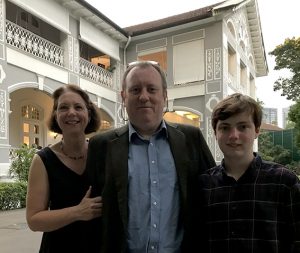 Liz Coward with her family in Singapore